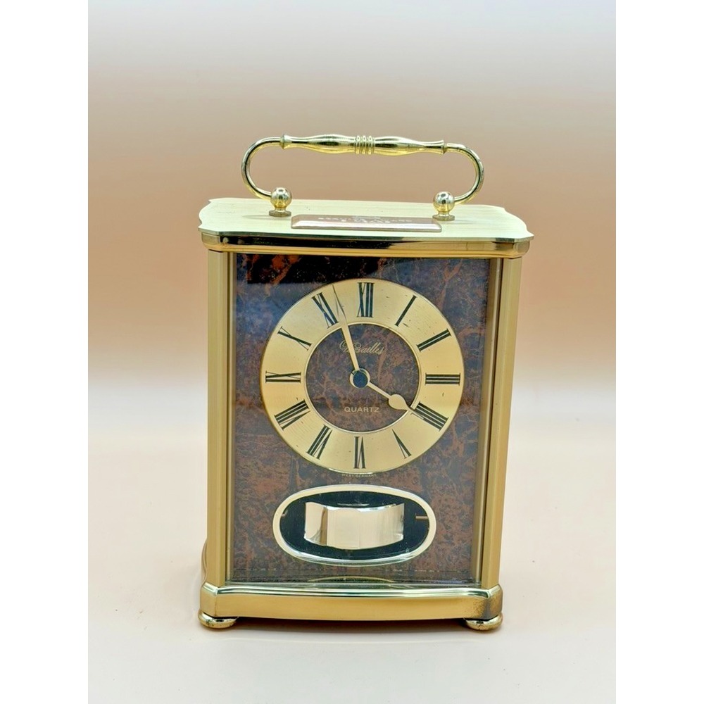 Vintage West Germany Quartz Anniversary Mantel Clock Pendulum Brass Tone Works